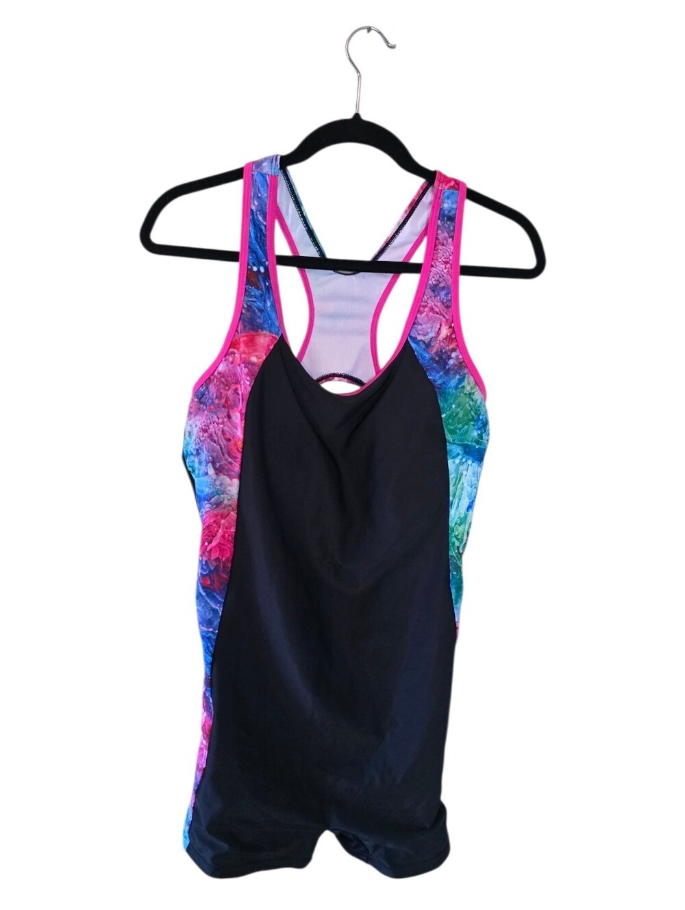 Black & Multi-Color Women's Athletic Boycut Bathing Suit.